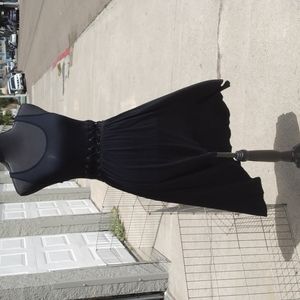 fire los Ang faded black dress is sleeveless w/zipper, cutout crisscross waist